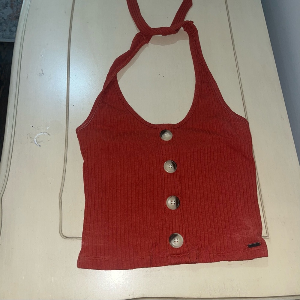 Hollister Red Halter Neck Tank Top with Buttons